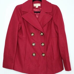 Women's Double-Breasted Red Peacoat